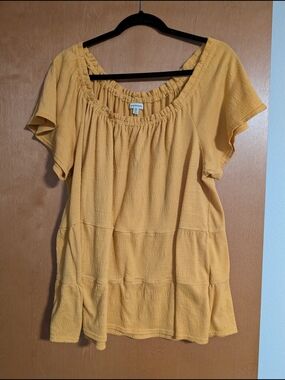 Max Studio Mustard Yellow Peasant Tunic Top 2x